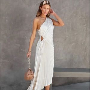 Cream House of Harlow 1960 One Shoulder Asymmetrical Pleated Dress Large NWT